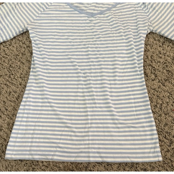 Gap Women's White Blue Stripped Quarter Sleeve Top Size Medium - Picture 3 of 7